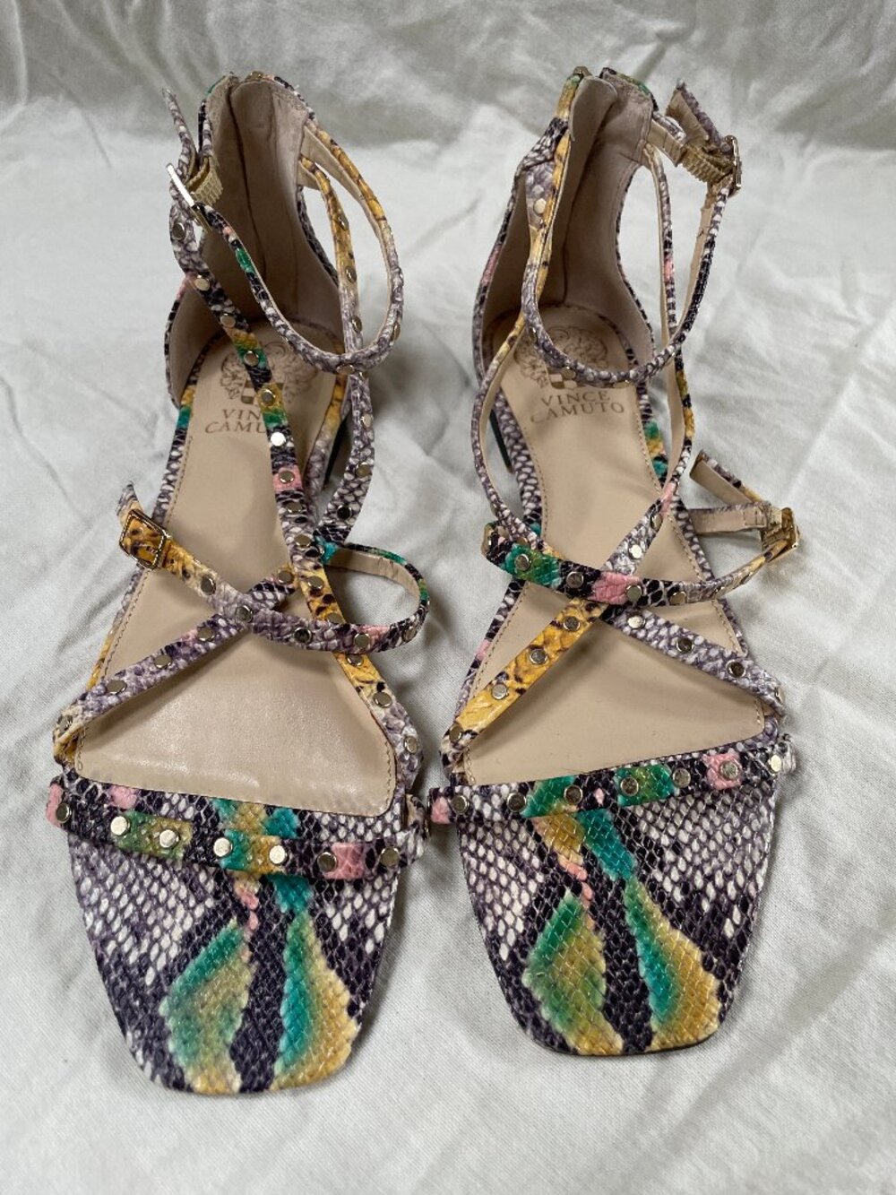 Vince Camuto Multicolor Snake Print Studded Strappy Flat Sandals Size 9M / 40